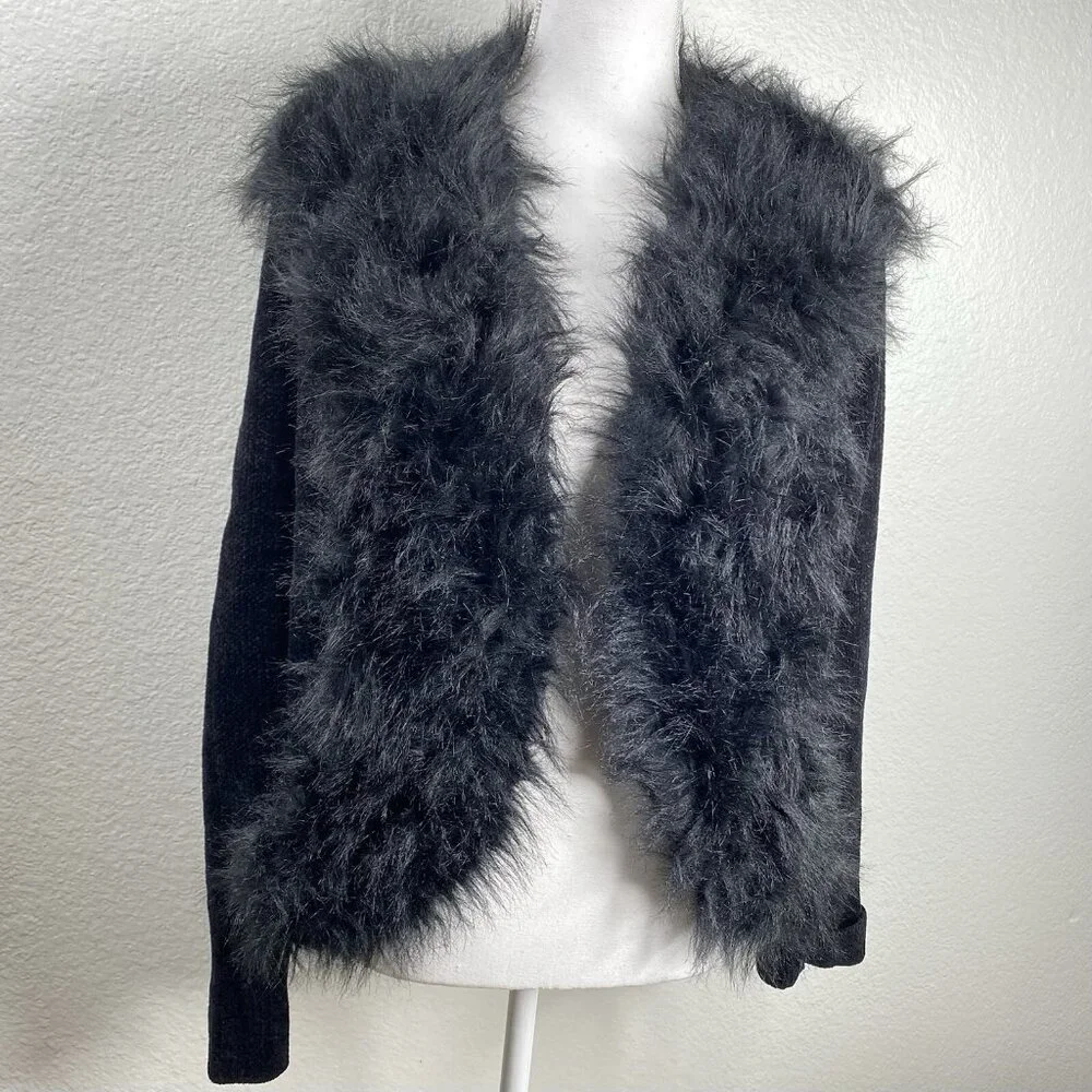 Lisa International Blazer Coat Women's Black Sz XL Faux Fur Trim Mob Wife VTG - Picture 1 of 12